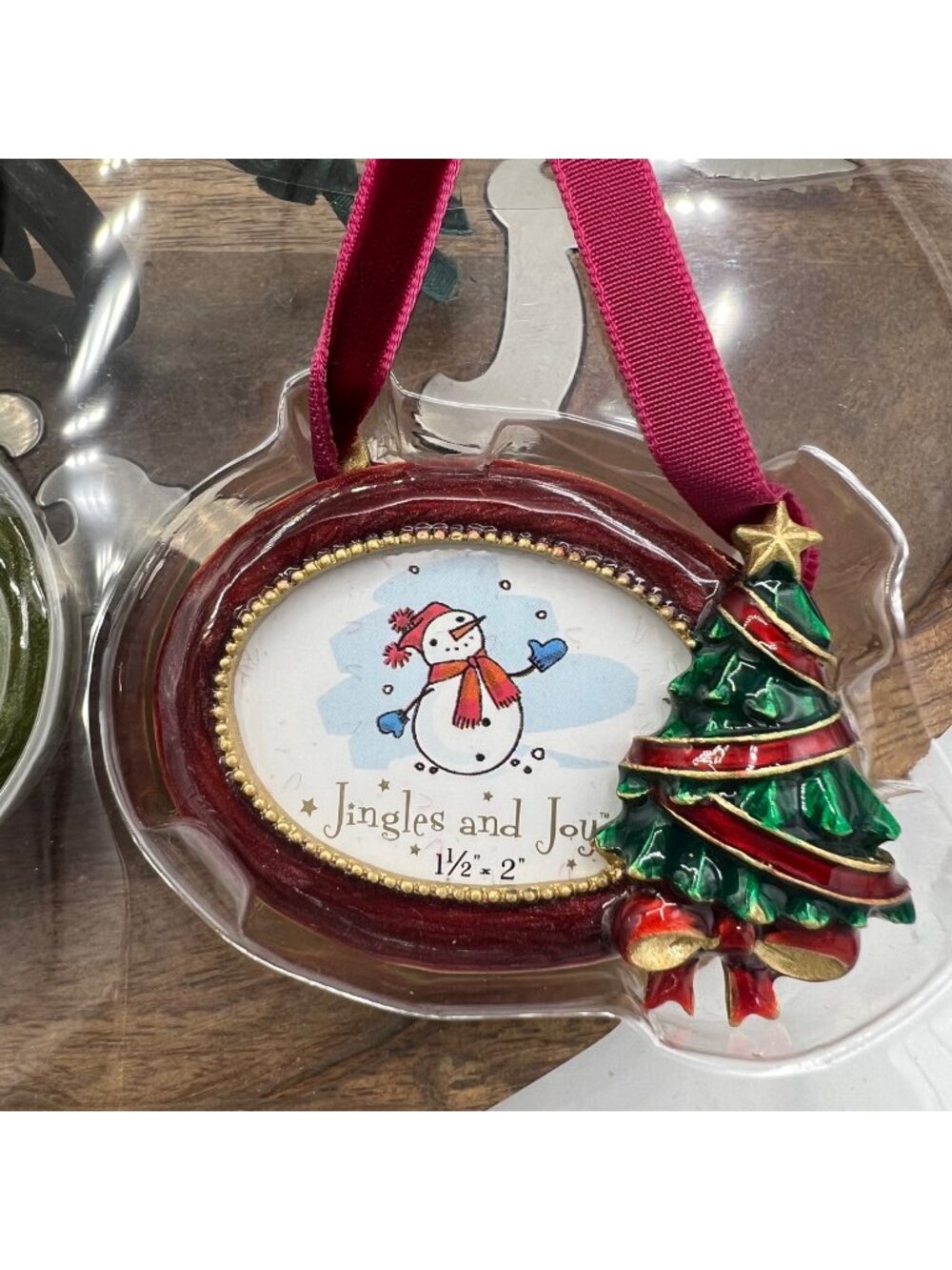 Jingles and Joy Set 3 Christmas Photo Frame Ornaments Tree Bells Wreath Box